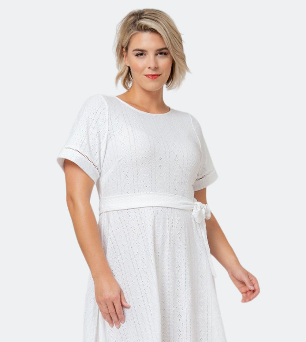 Vestido de malha com ilhós Genesis para mulheres Leota, branco, tamanho 1X