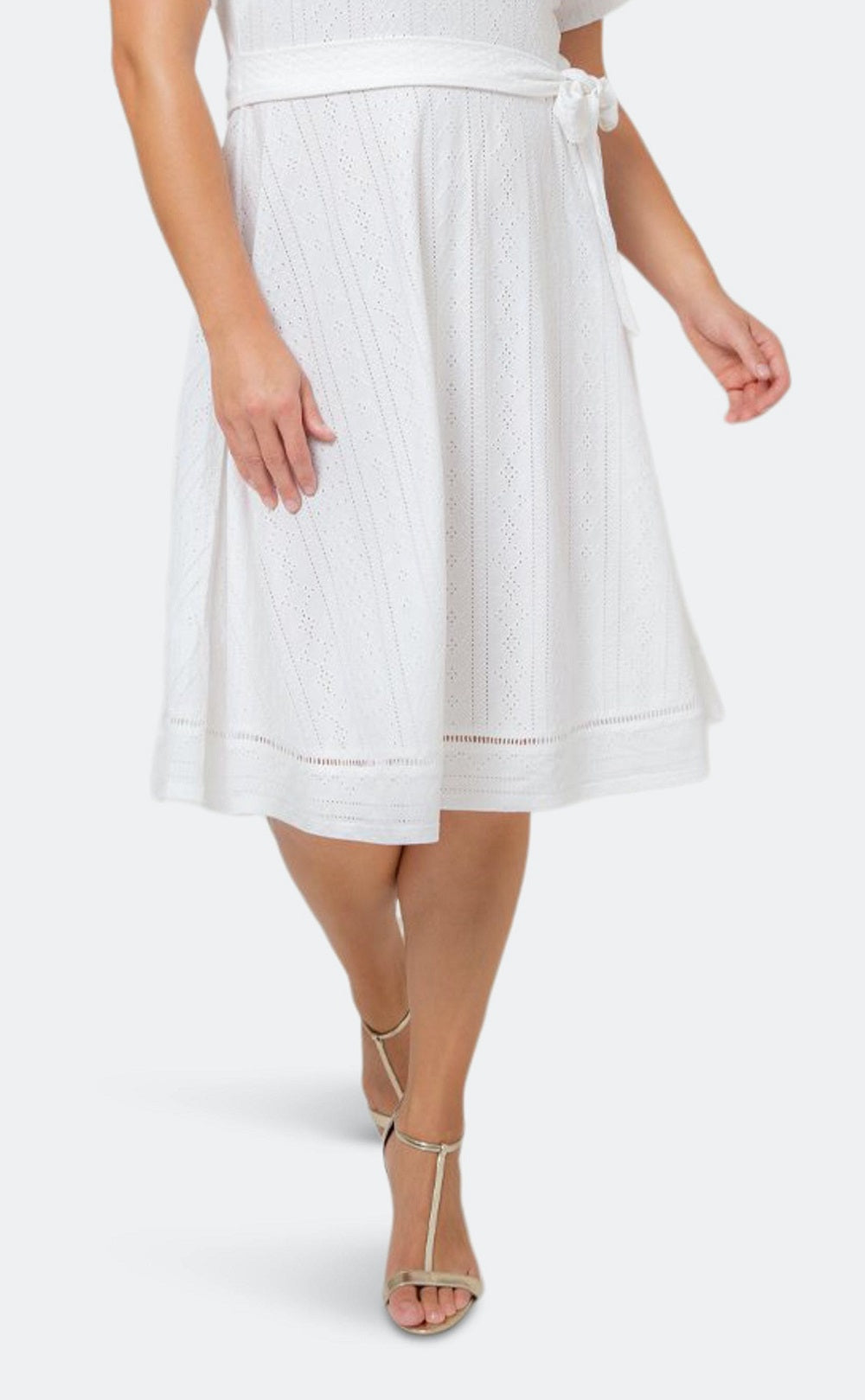 Vestido de malha com ilhós Genesis para mulheres Leota, branco, tamanho 1X