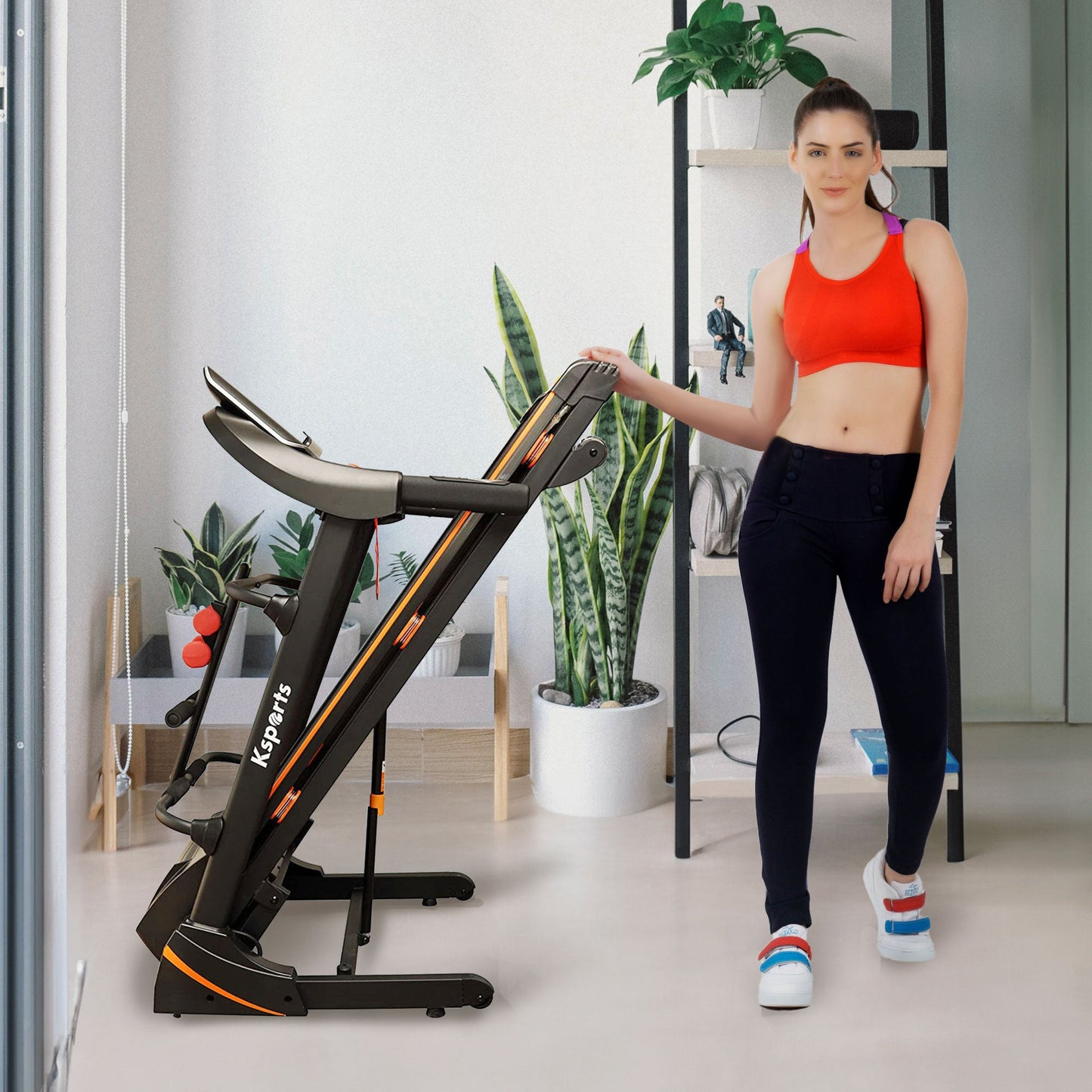 Esteira dobrável Ksports de 16,5 pol. de largura com Bluetooth e aplicativo de monitoramento de condicionamento físico