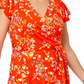 Vestido envelope falso de malha floral Monique da Leota feminino, laranja, tamanho 2X