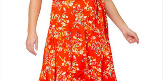 Vestido envelope falso de malha floral Monique da Leota feminino, laranja, tamanho 2X