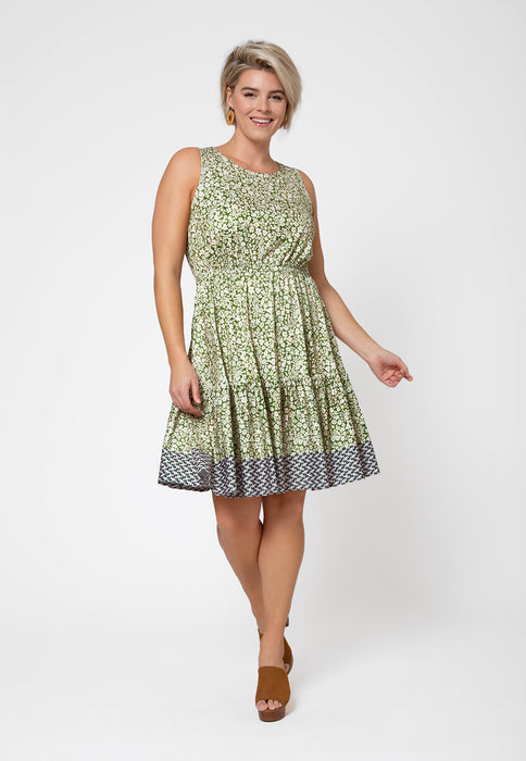 Vestido sem mangas Kristen da Leota para mulheres com bainha com babados (curvo) verde