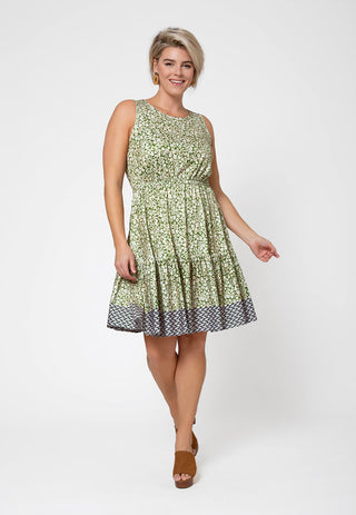 Vestido sem mangas Kristen da Leota para mulheres com bainha com babados (curvo) verde