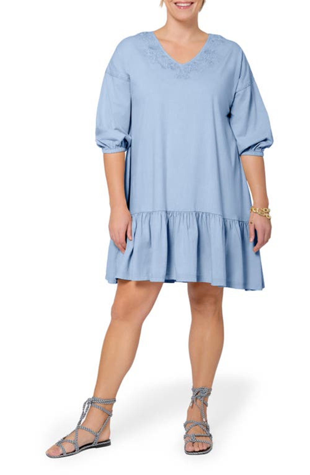 Vestido-camisa bordado Luna feminino Leota azul