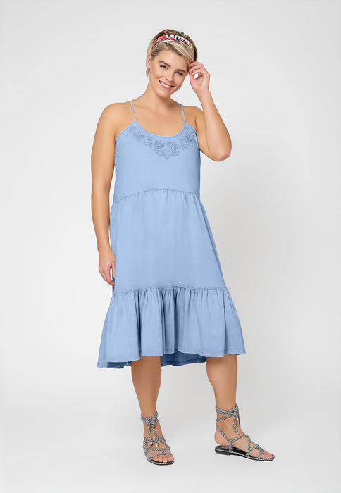 Vestido sem mangas em camadas Esmeralda da Leota para mulheres, azul
