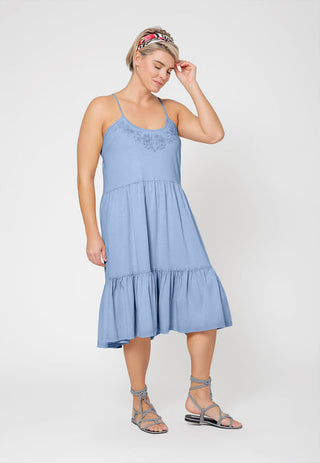 Vestido sem mangas em camadas Esmeralda da Leota para mulheres, azul