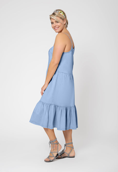 Vestido sem mangas em camadas Esmeralda da Leota para mulheres, azul