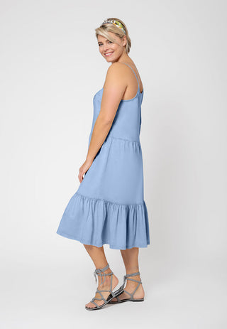 Vestido sem mangas em camadas Esmeralda da Leota para mulheres, azul