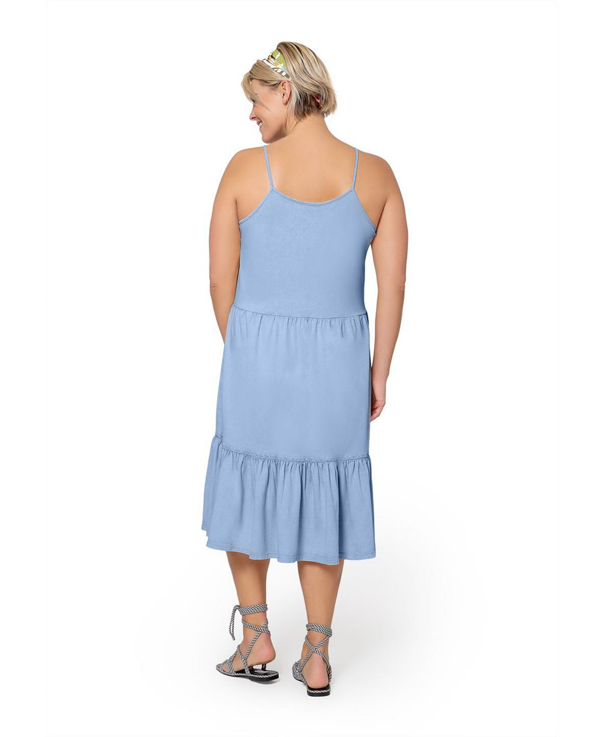 Vestido de verão feminino Leota Esmeralda bordado com bainha em camadas de algodão Chambray, azul, tamanho 2X