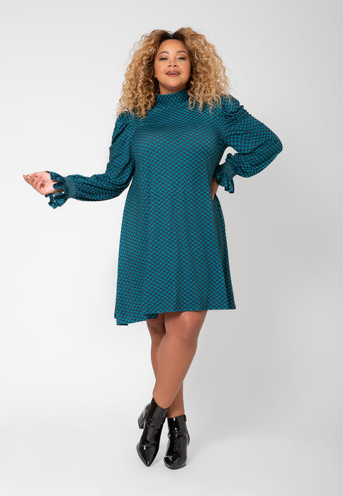 Vestido fluido com mangas bufantes e babados Leota Feminino (Curve)