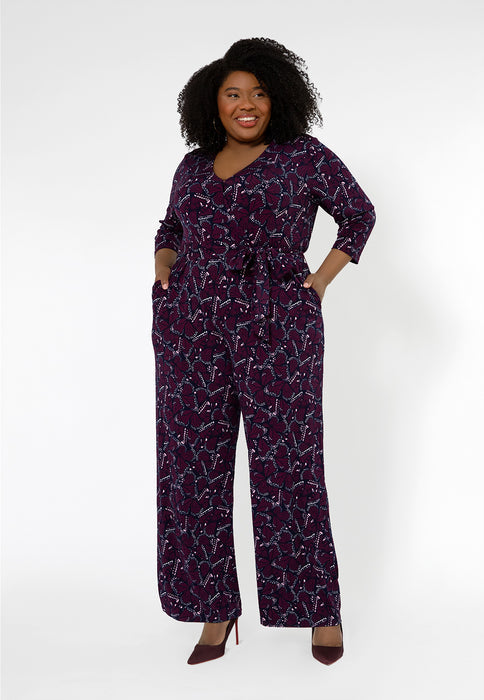 Macacão feminino Leota Leia com decote em V (curvo) roxo tamanho 3X