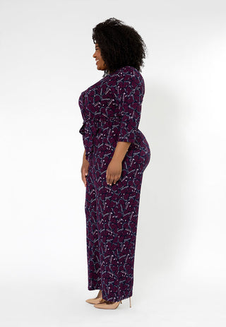 Macacão feminino Leota Leia com decote em V (curvo) roxo