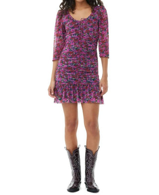 Ganni – Mini vestido floral com babados e babados