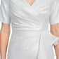 Aidan Mattox - V-neck Pleated Short Sleeve Slit Back Taffeta Dress