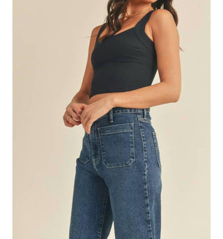 Just Black Denim - High Rise Patch Pocket Wide Leg Jeans