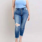 Judy Blue - Mid Rise Button Fly Distressed Boyfriend Jeans