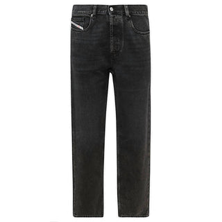 Diesel - Calça jeans masculina com patch de logotipo D-Macs e perna reta