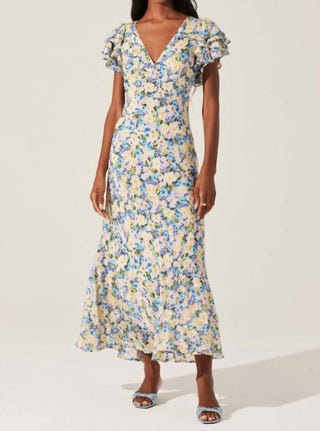 Astr - Vestido longo com mangas esvoaçantes florais Celestine