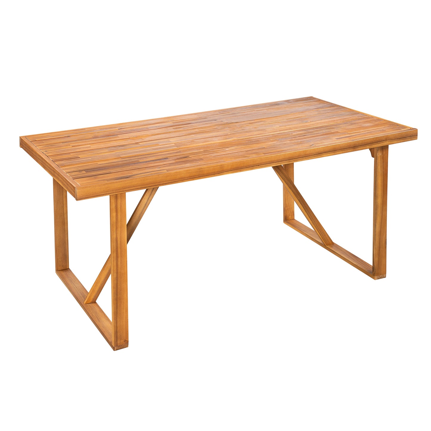 7 Pieces Acacia Wood Outdoor Dining Set, Modern 6 Chairs & 1 Large Table