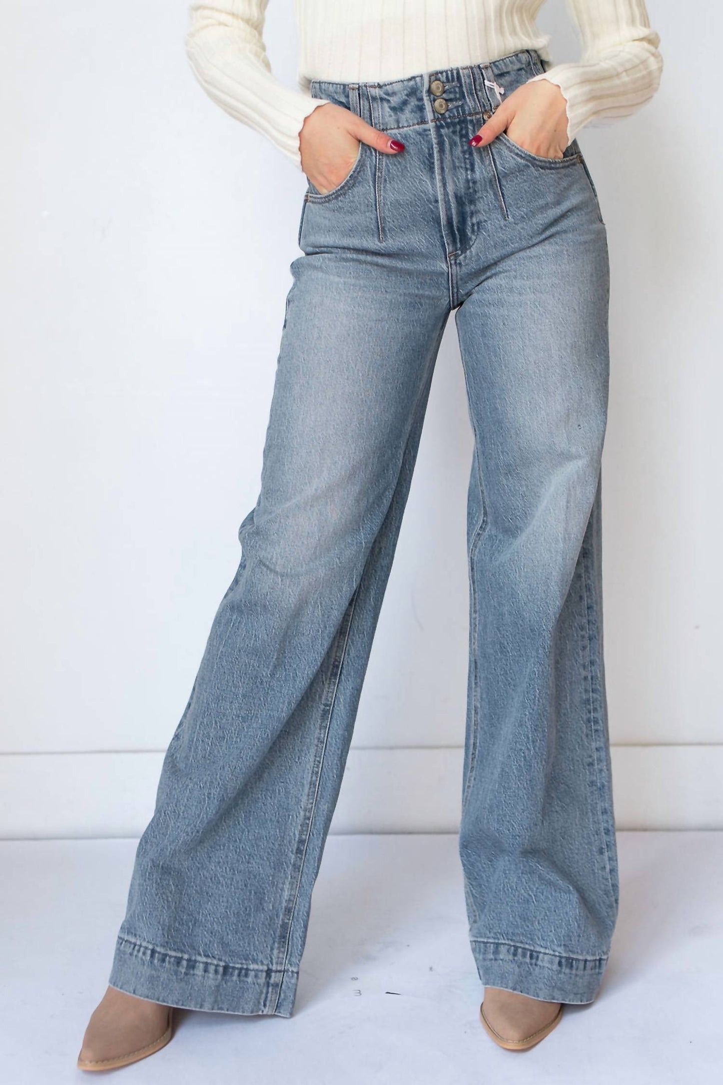 Pistola - Lana Double Button High Rise Ultra Wide Leg Jeans