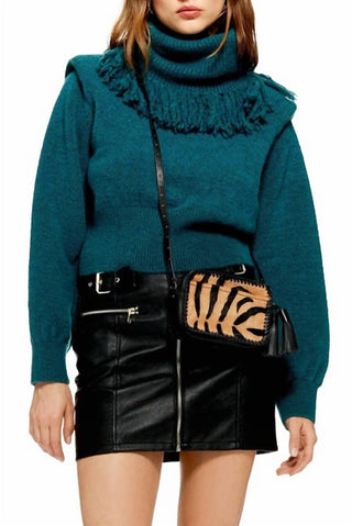 Topshop - Suéter curto de gola alta com franjas Rock It