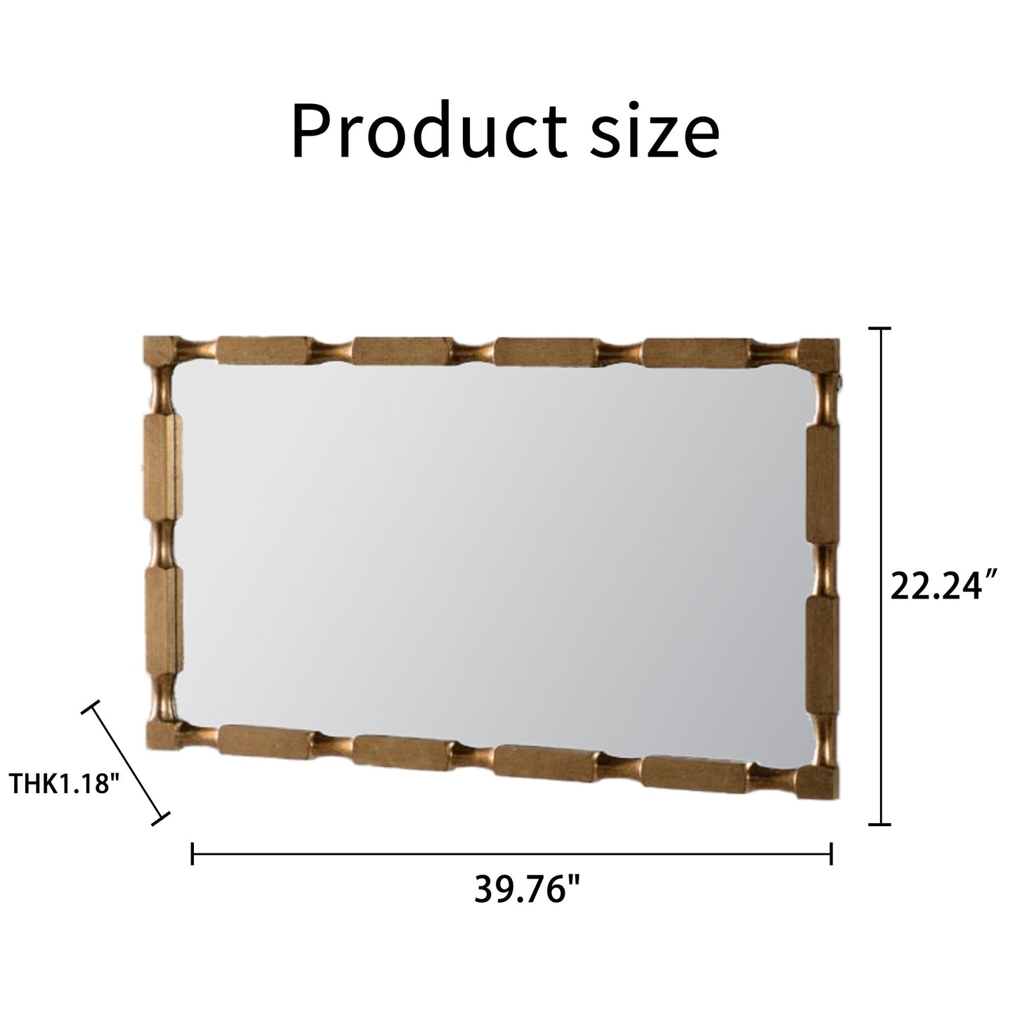 Gold Bamboo-Style Rectangular Wall Mirror, Textured Frame for Living Room/Bedroom/Entryway