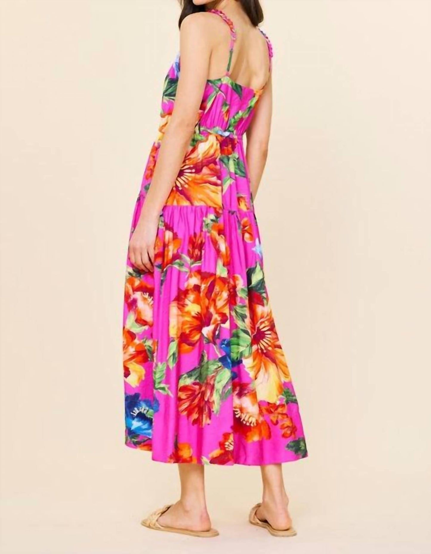 Skies Are Blue - Braided Strap Floral Print Midi Dress