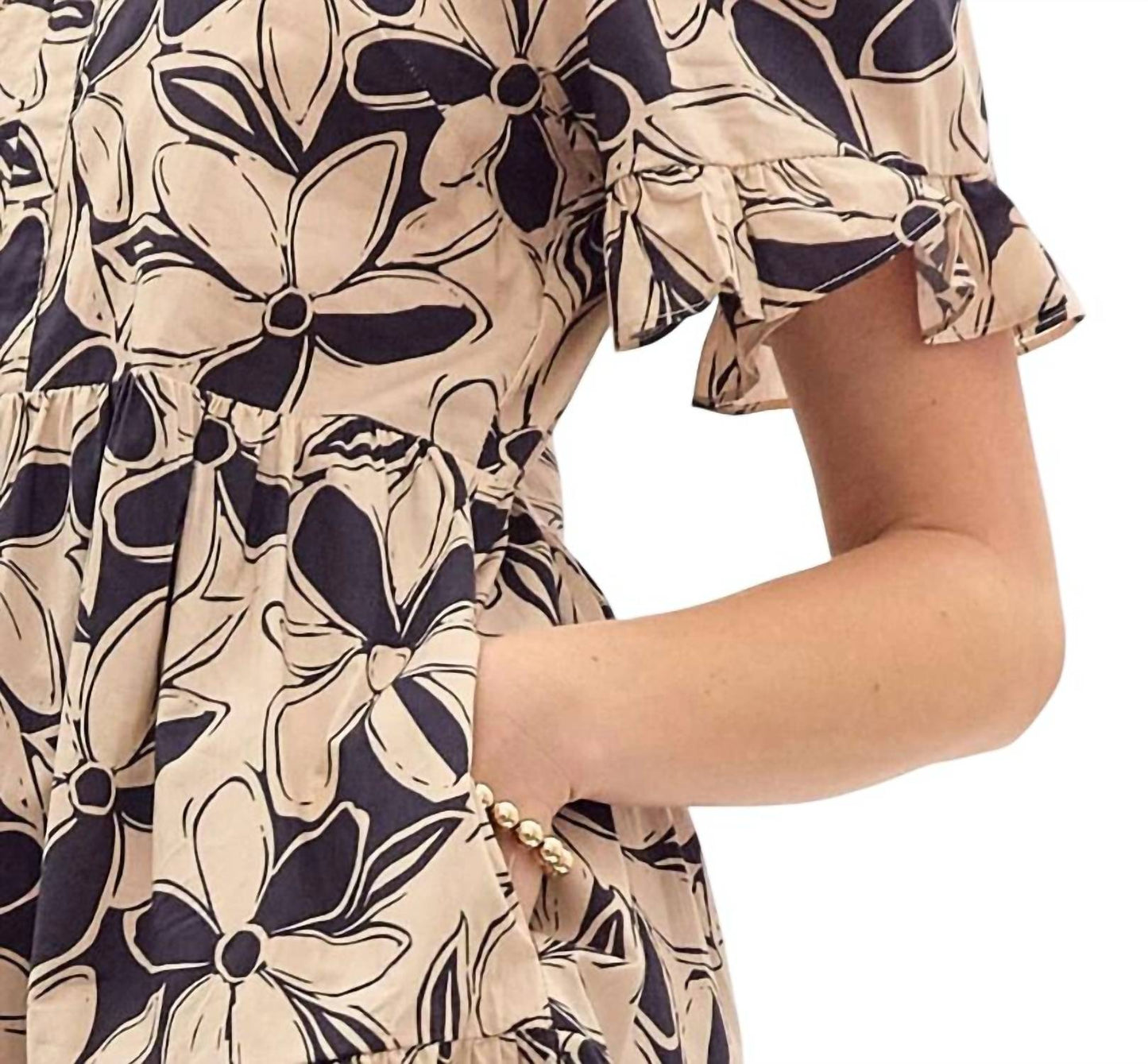 Entro - Heather Floral Print Ruffle Collar Mini Dress