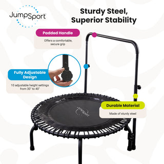 Acessório de barra de apoio JumpSport para trampolins de fitness de 39" com pernas retas/arqueadas