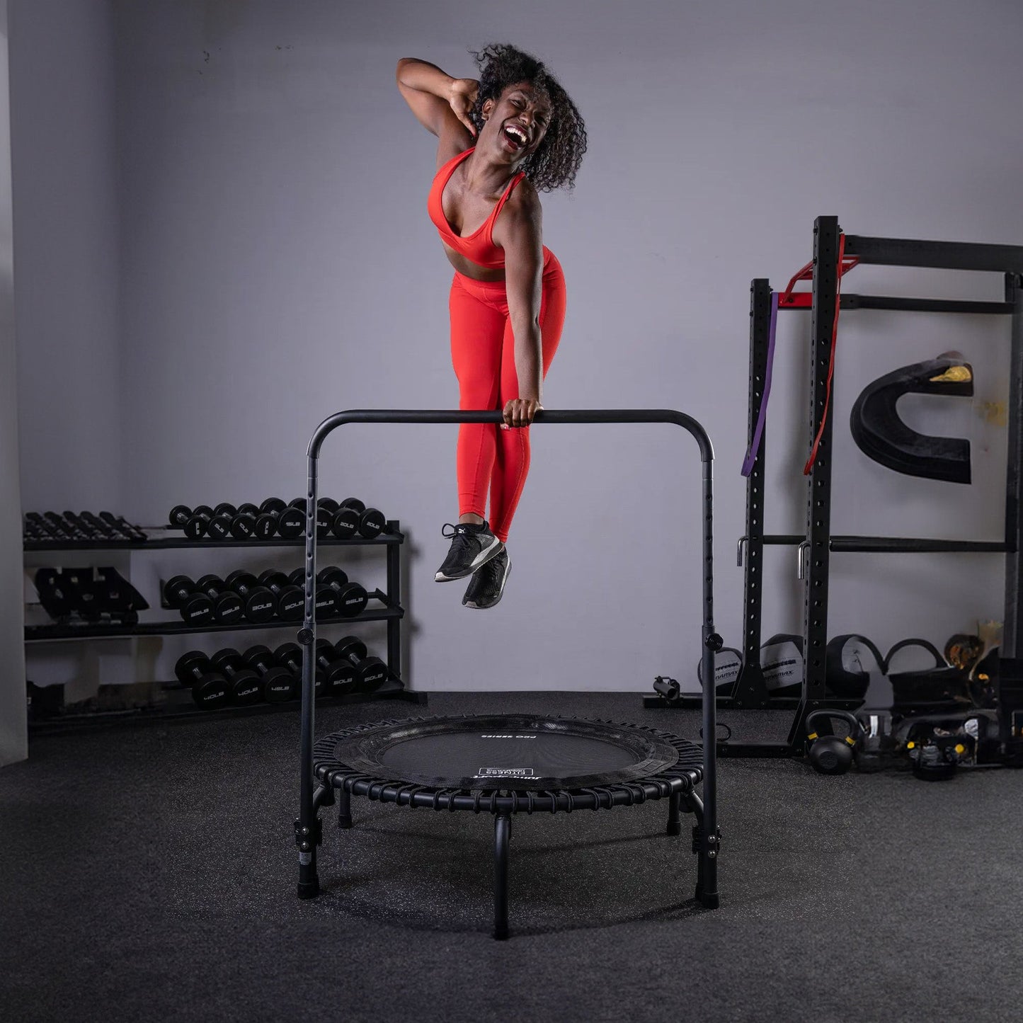 Acessório de barra de apoio JumpSport para trampolins de fitness de 39" com pernas retas/arqueadas