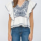Fate - Lace Insert Embroidered Flutter Sleeve Blouse
