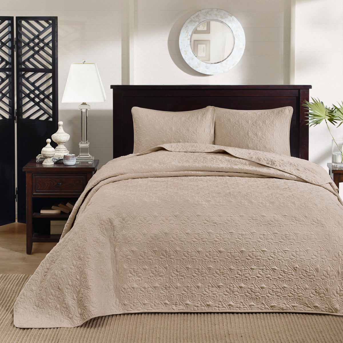 Reversible Quilt Set Khaki King/Cal King