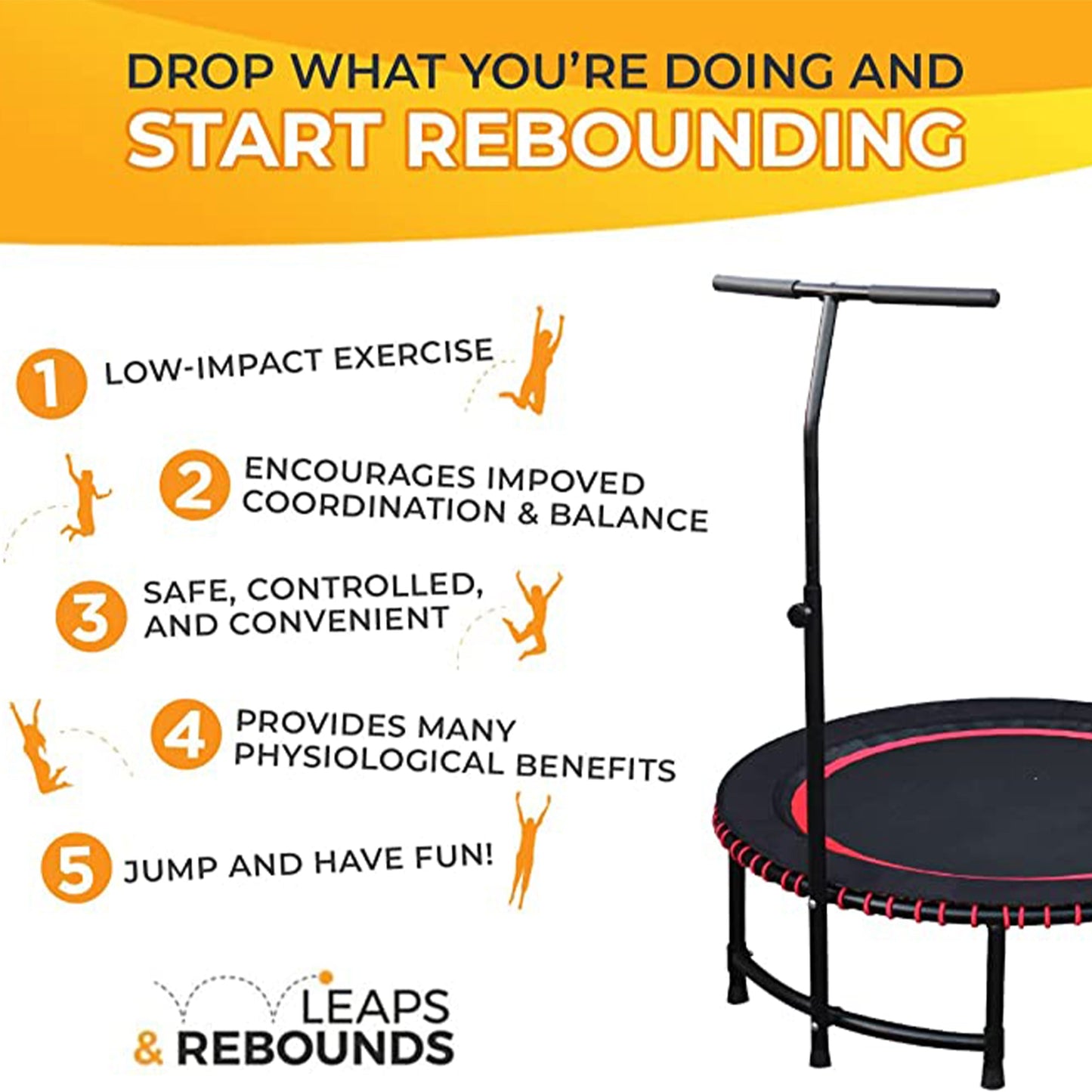 Barra estabilizadora LEAPS &amp; REBOUNDS de 40" para trampolins de fitness, somente barra