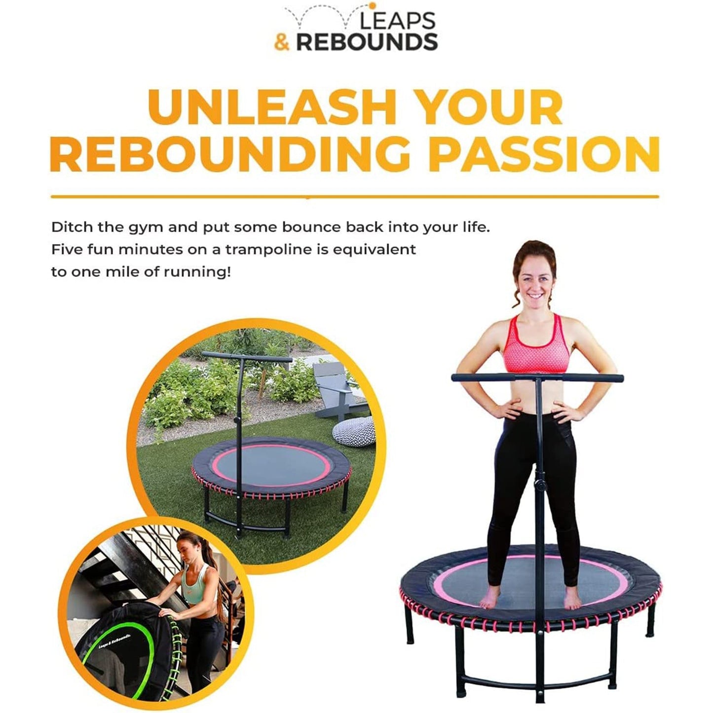 Barra estabilizadora LEAPS &amp; REBOUNDS de 40" para trampolins de fitness, somente barra