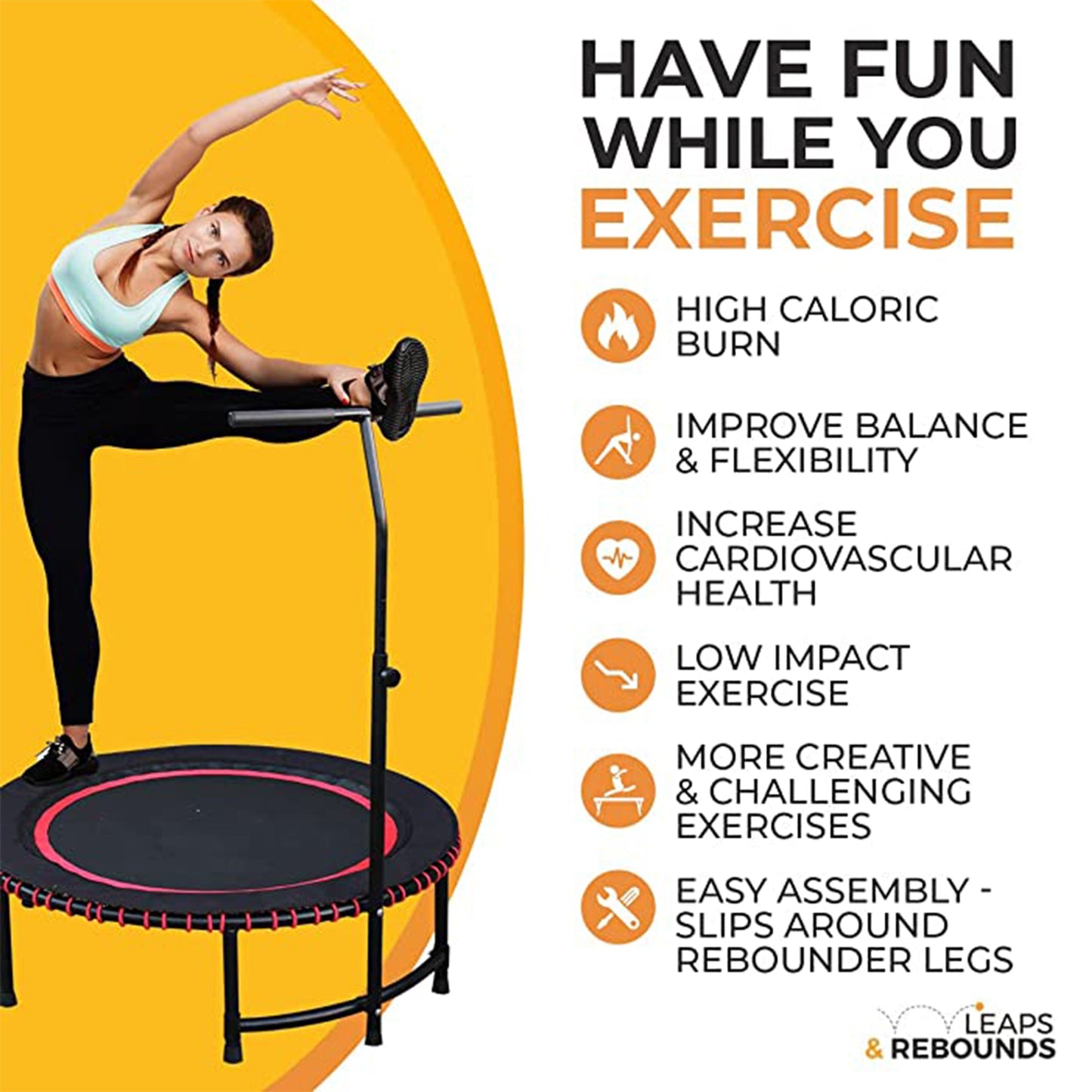 Barra estabilizadora LEAPS &amp; REBOUNDS de 40" para trampolins de fitness, somente barra