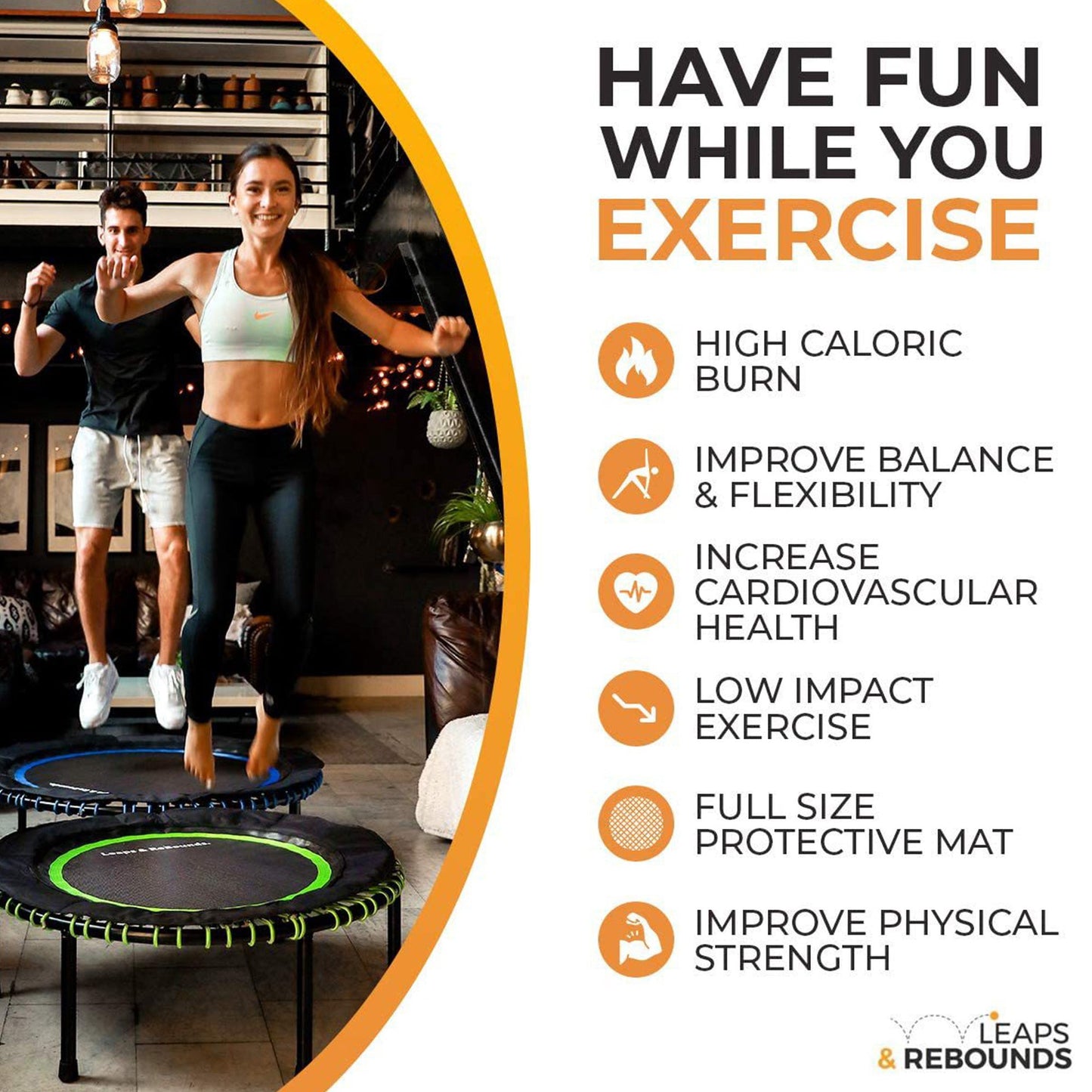 LEAPS &amp; REBOUNDS Mini Trampolim Fitness de 48" e Equipamento de Ginástica Rebounder, Roxo