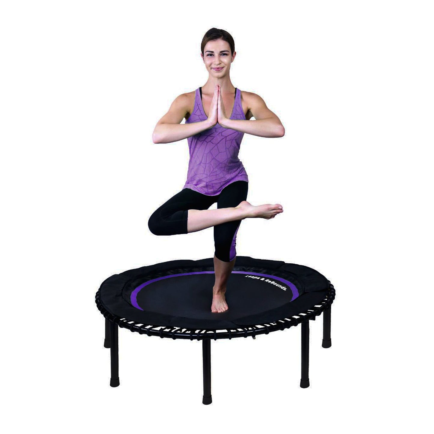 LEAPS &amp; REBOUNDS Mini Trampolim Fitness de 48" e Equipamento de Ginástica Rebounder, Roxo