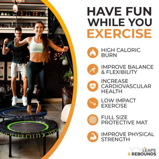 LEAPS & REBOUNDS 48" Mini Fitness Trampoline & Rebounder Gym Equipment, Pink