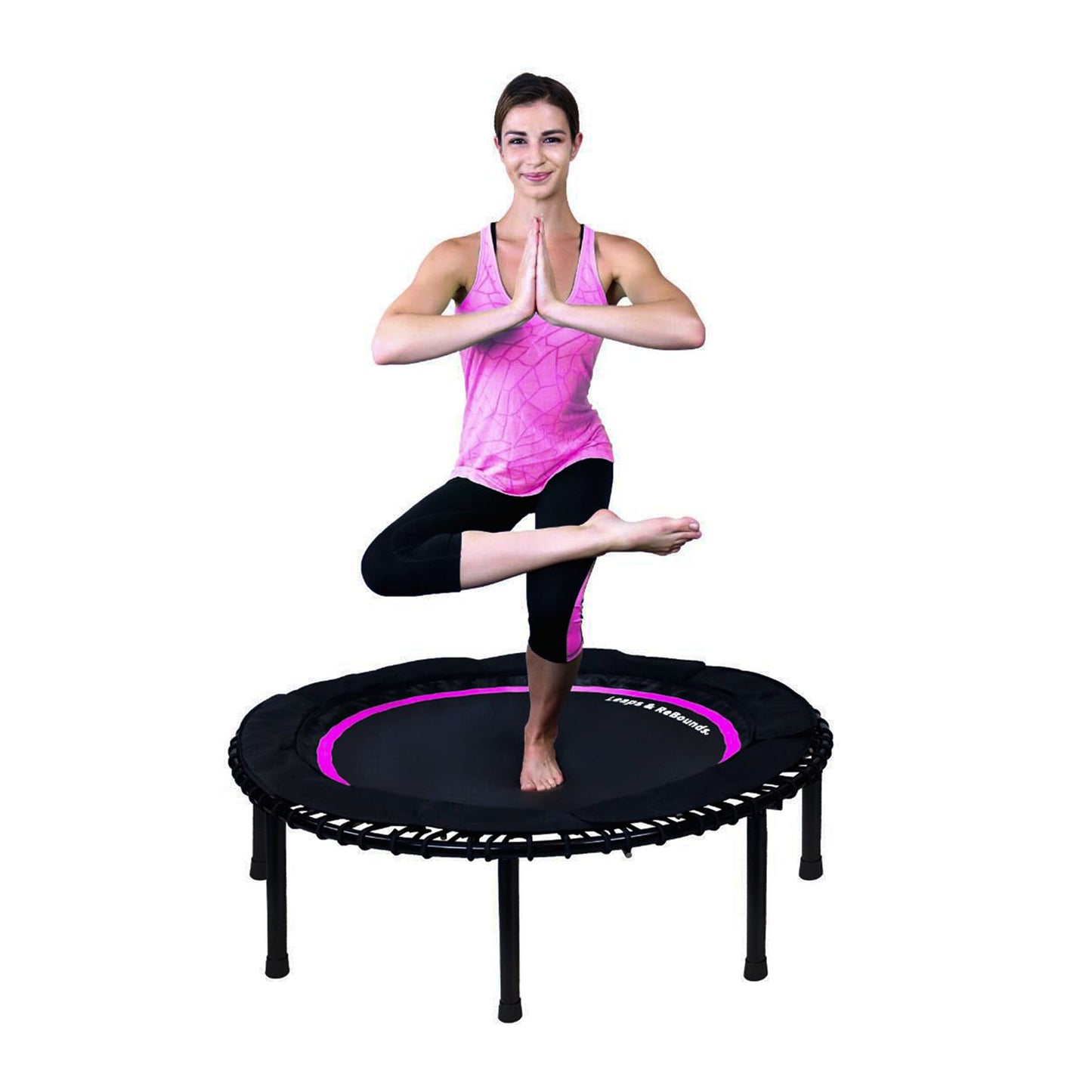 LEAPS &amp; REBOUNDS Mini Trampolim Fitness de 48" e Equipamento de Ginástica Rebounder, Rosa