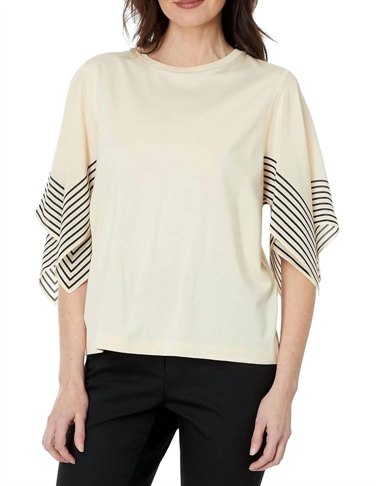 Elliott Lauren - Women Stripe Silk Sleeves Tee