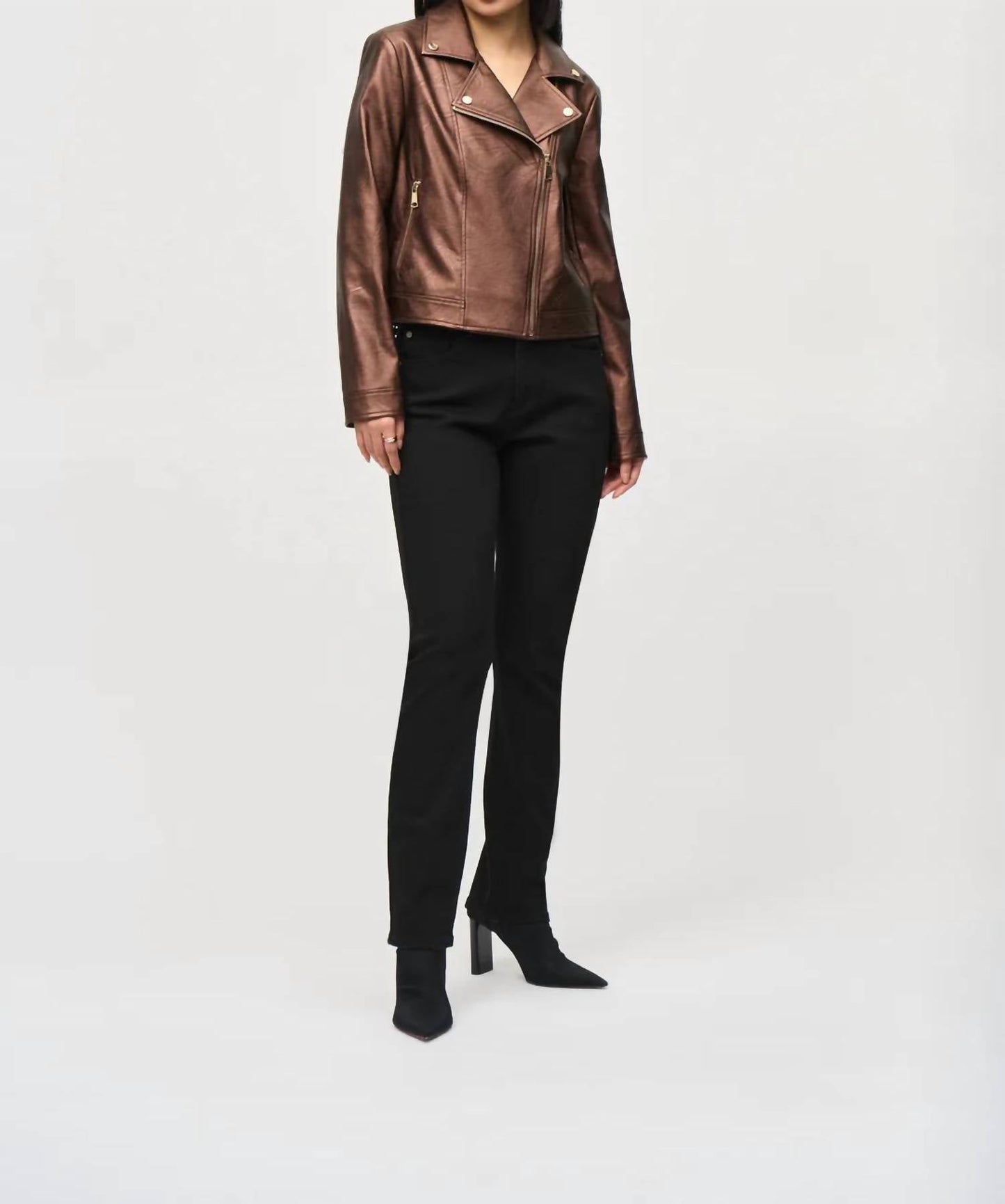 Joseph Ribkoff - Metallic Faux Leather Biker Jacket