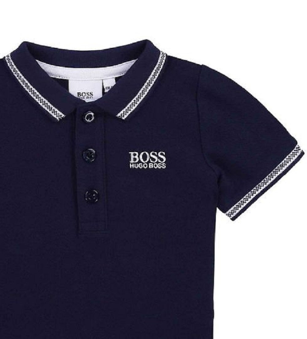 Camisa polo Hugo Boss Big Boy's Cotton Piquet Logo Azul Tamanho 14