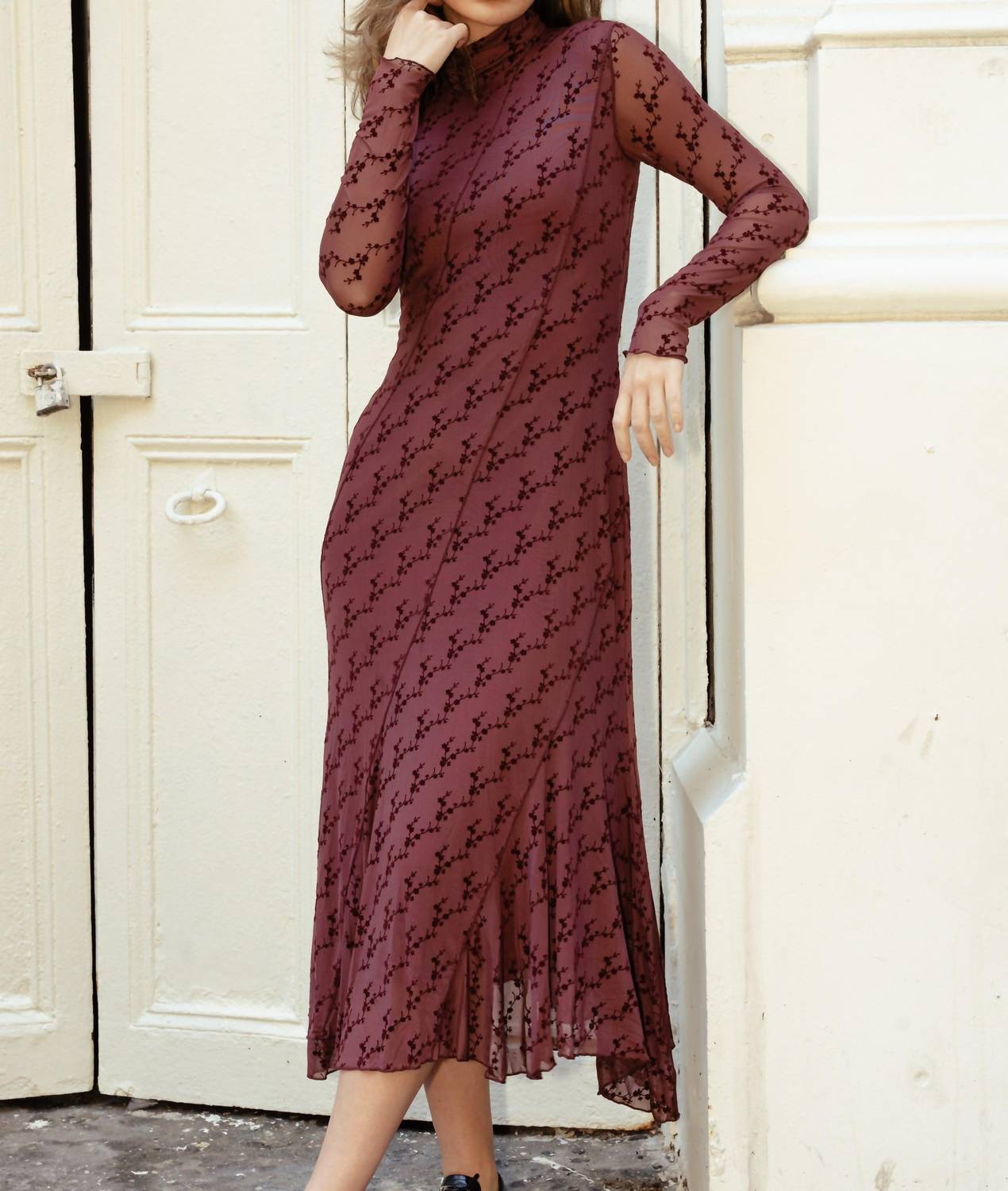Mima Rosso - Velvet Print Mesh Dress