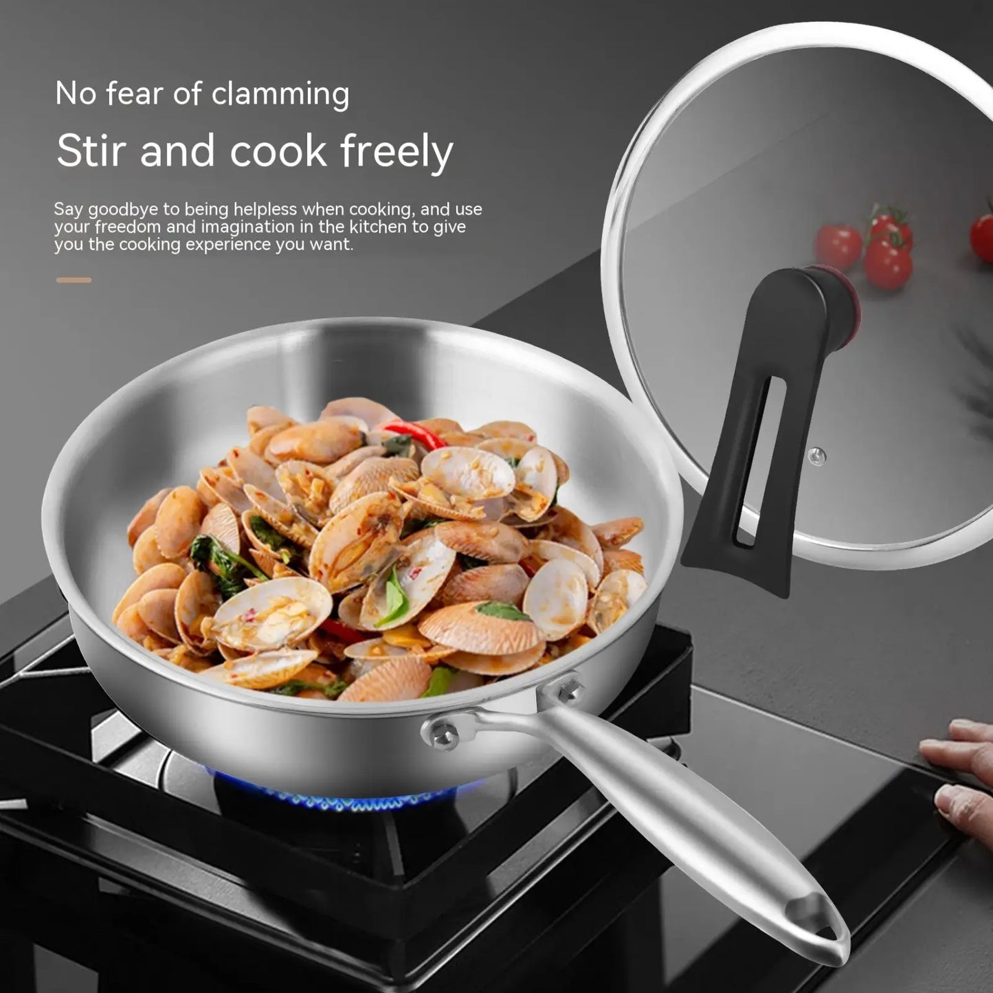 316l Stainless Steel Frying Pan with Glass Lid