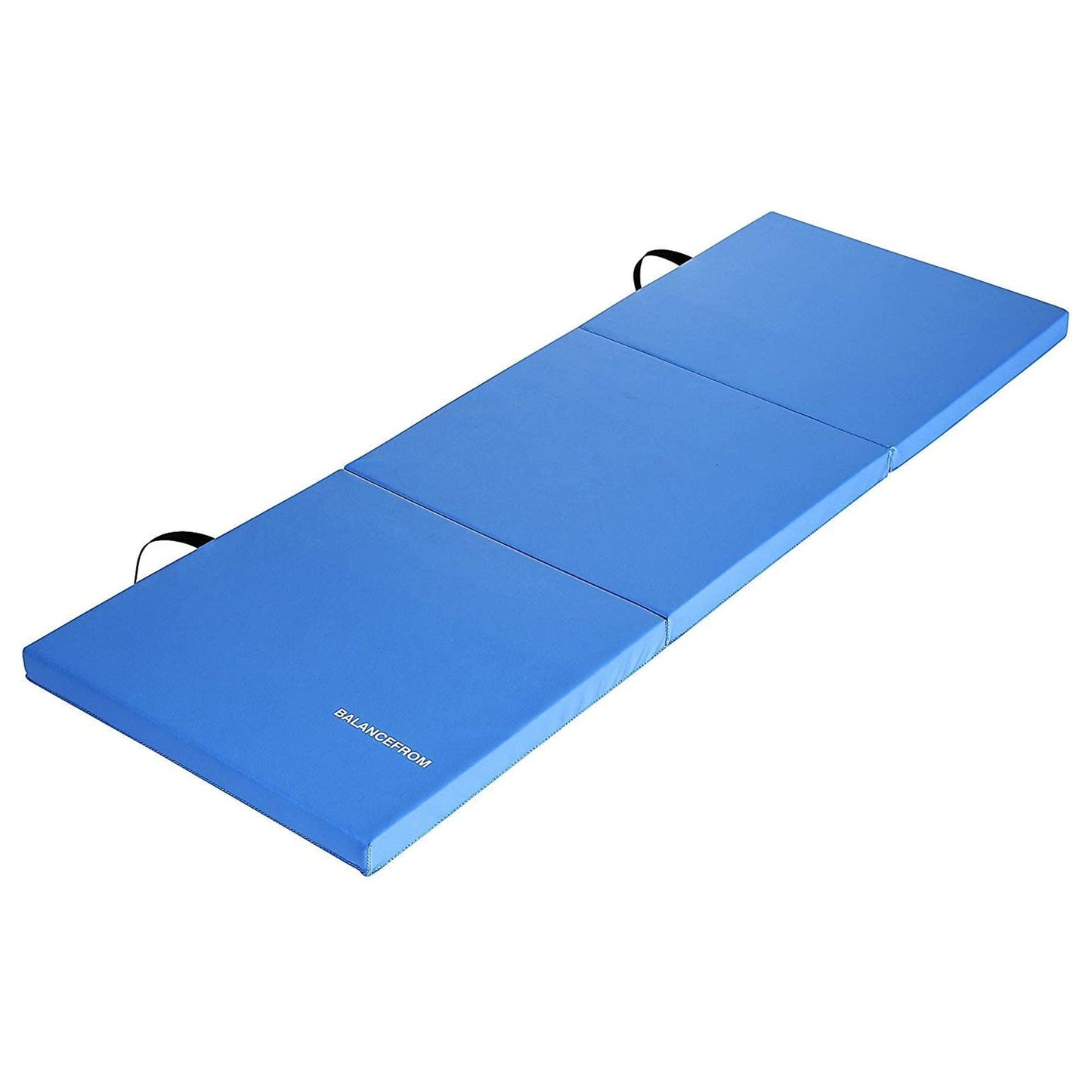 Tapete de exercícios dobrável BalanceFrom Fitness GoGym 6x2 pés com 3 painéis e alças, azul