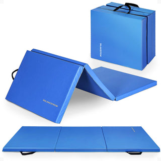 Tapete de exercícios dobrável BalanceFrom Fitness GoGym 6x2 pés com 3 painéis e alças, azul