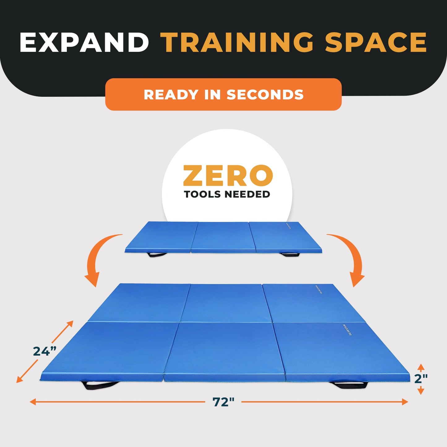 Tapete de exercícios dobrável BalanceFrom Fitness GoGym 6x2 pés com 3 painéis e alças, azul