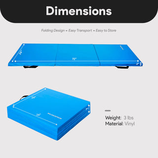 Tapete de exercícios dobrável BalanceFrom Fitness GoGym 6x2 pés com 3 painéis e alças, azul