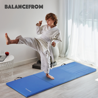 Tapete de ginástica dobrável com 3 painéis BalanceFrom Fitness GoGym 6' x 2' x 1,5" azul