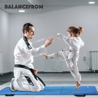 Tapete de ginástica dobrável com 3 painéis BalanceFrom Fitness GoGym 6' x 2' x 1,5" azul